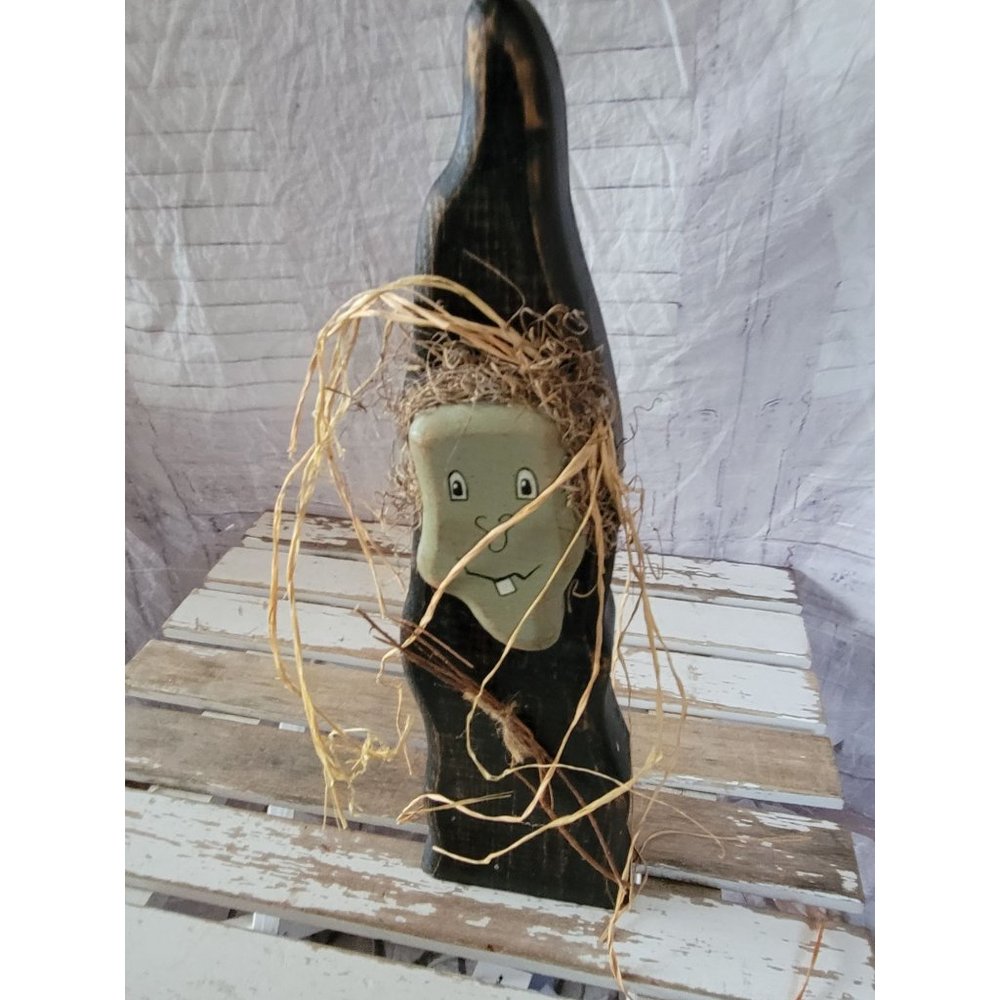 Wooden witch folk art shabby chic Halloween large home office decor
